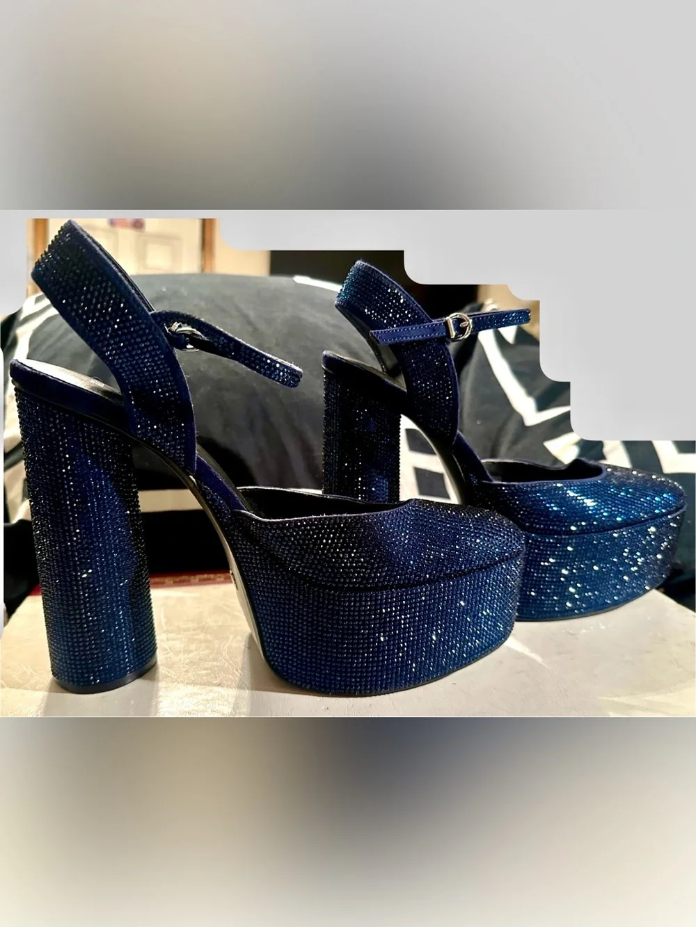 Zara Sparkling Navy Platform Mary Jane Heels
